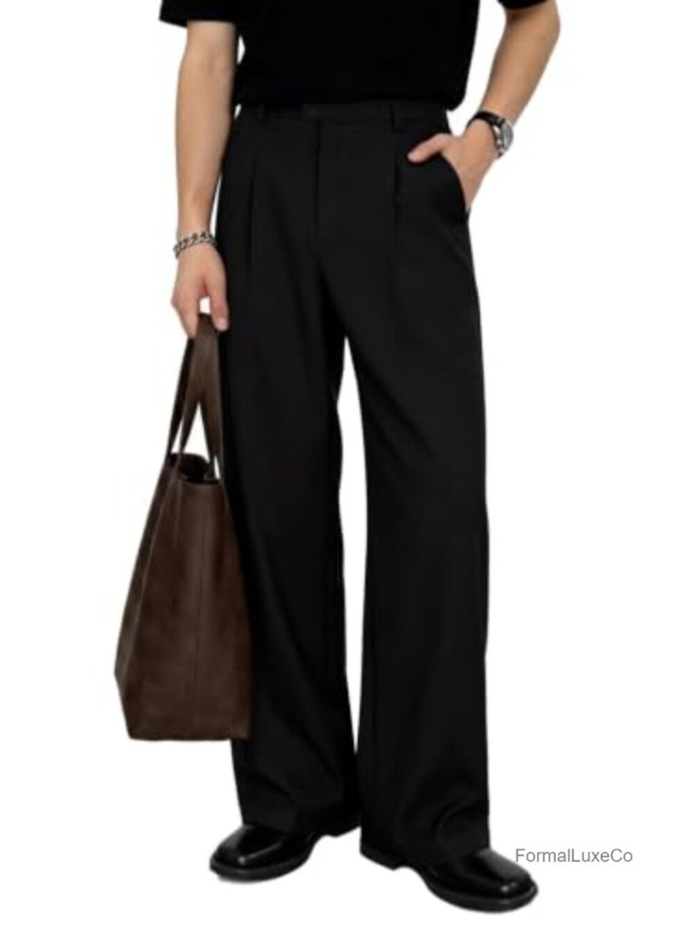 Men's Baggy Pleated Wide Leg Dress Pants Wrinkle Resistant Business Casual